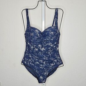 Nip Tuck Swim Navy Floral Ruched One Piece Swimsuit Multi Fit‎ Cup Size 10
